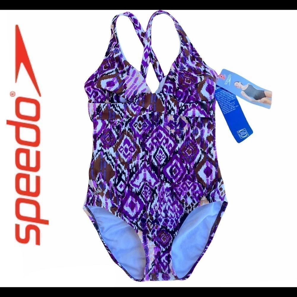 Speedo NWT purple brown One piece swimsuit Sz 10